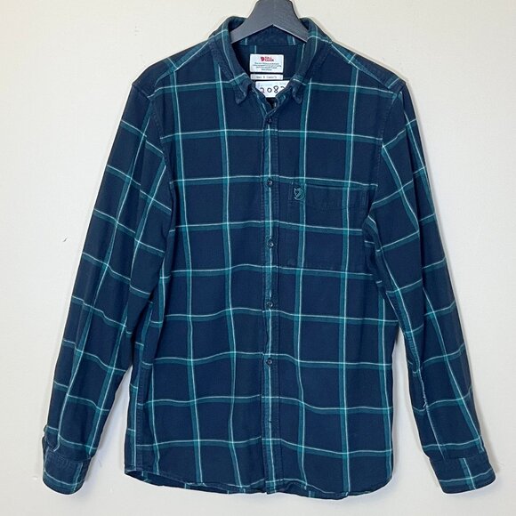 Fjallraven Ovik Comfort Flannel Button Up Shirt - Men's Size S - Blue Green - Picture 1 of 12